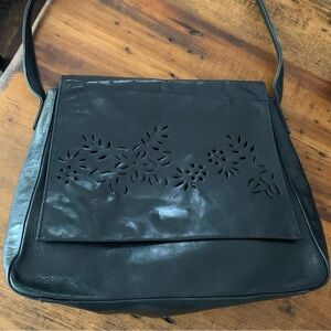 Banana Republic Black Leather Laser Cutout Flap Shoulder Bag